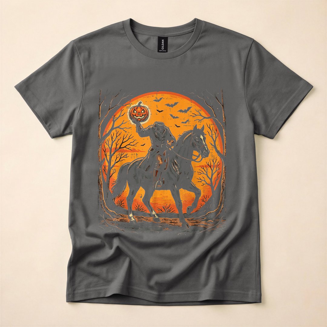 Headless Horseman Pumpkin Rider Halloween T-Shirt - photo 5
