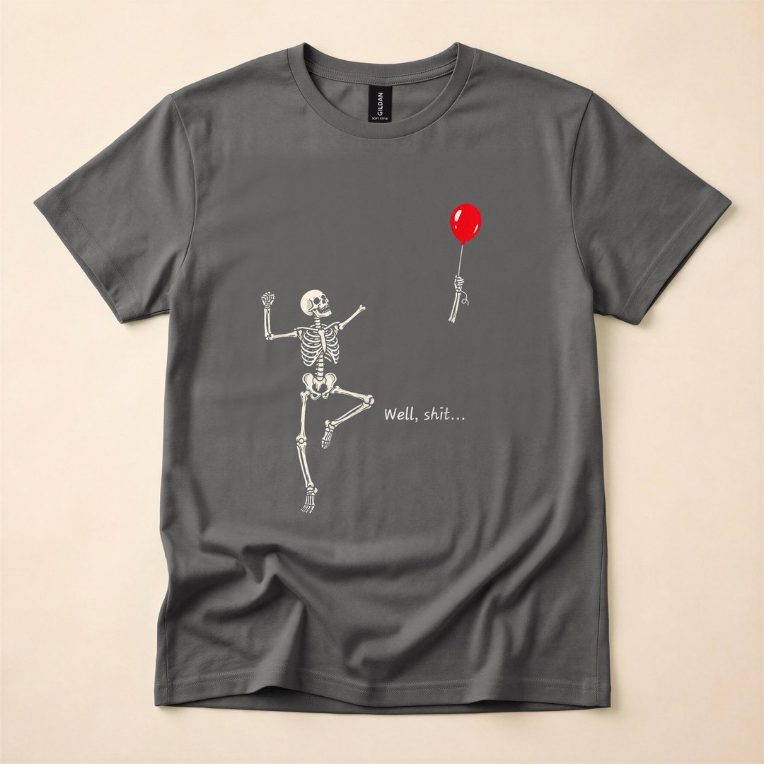 Skeleton Chasing My Lost Balloon Retro Halloween T-Shirt - photo 5