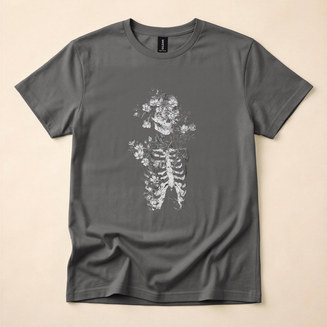 Floral Skeleton Goth Occult Dark Aesthetic Halloween T-Shirt - photo 5