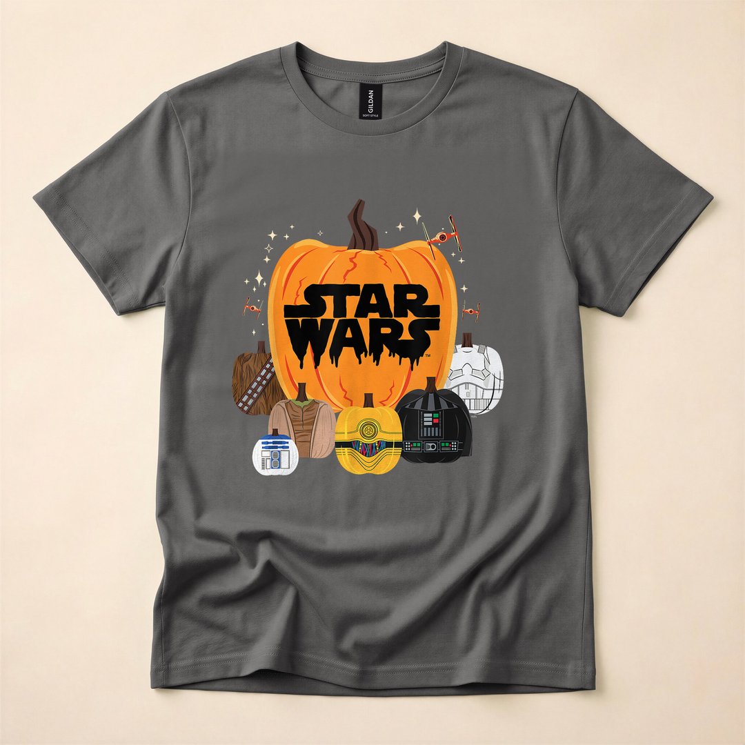 Star Wars Characters Carved Pumpkin Group Halloween T-Shirt - photo 5