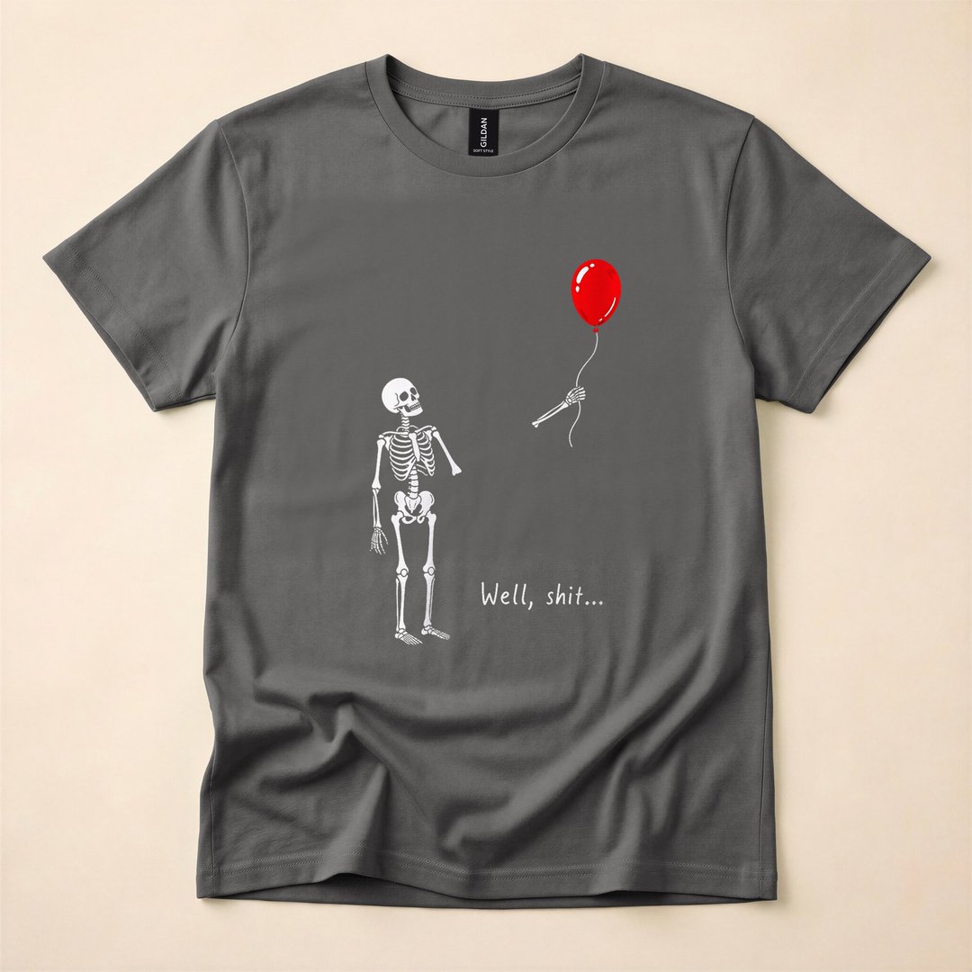 Skeleton Chasing a Lost Balloon Funny Spooky Halloween T-Shirt - photo 5
