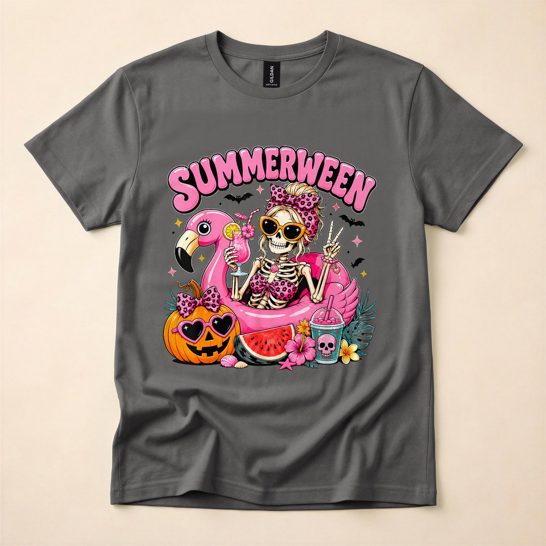 Coquette Skeleton Girl Leopard Bow Summerween T-Shirt - photo 5