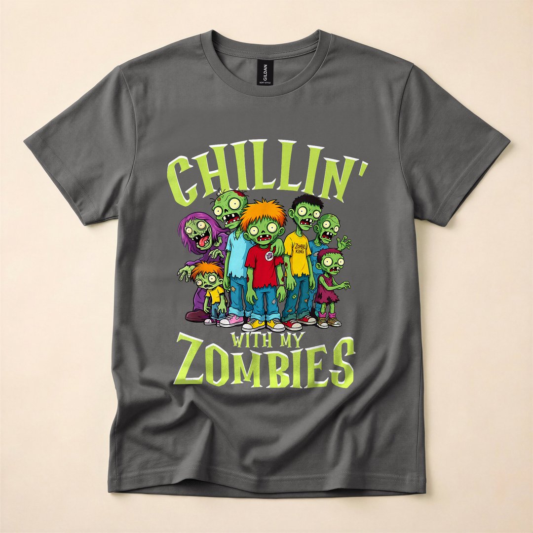 Chillin with My Zombies Funny Halloween Zombie T-Shirt - photo 5
