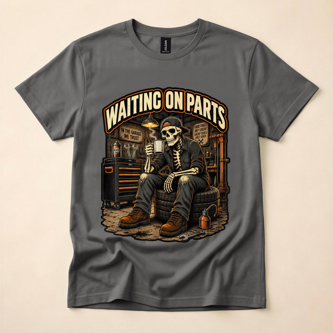 Waiting On Parts Skeleton Mechanic Auto Repair T-Shirt - photo 5