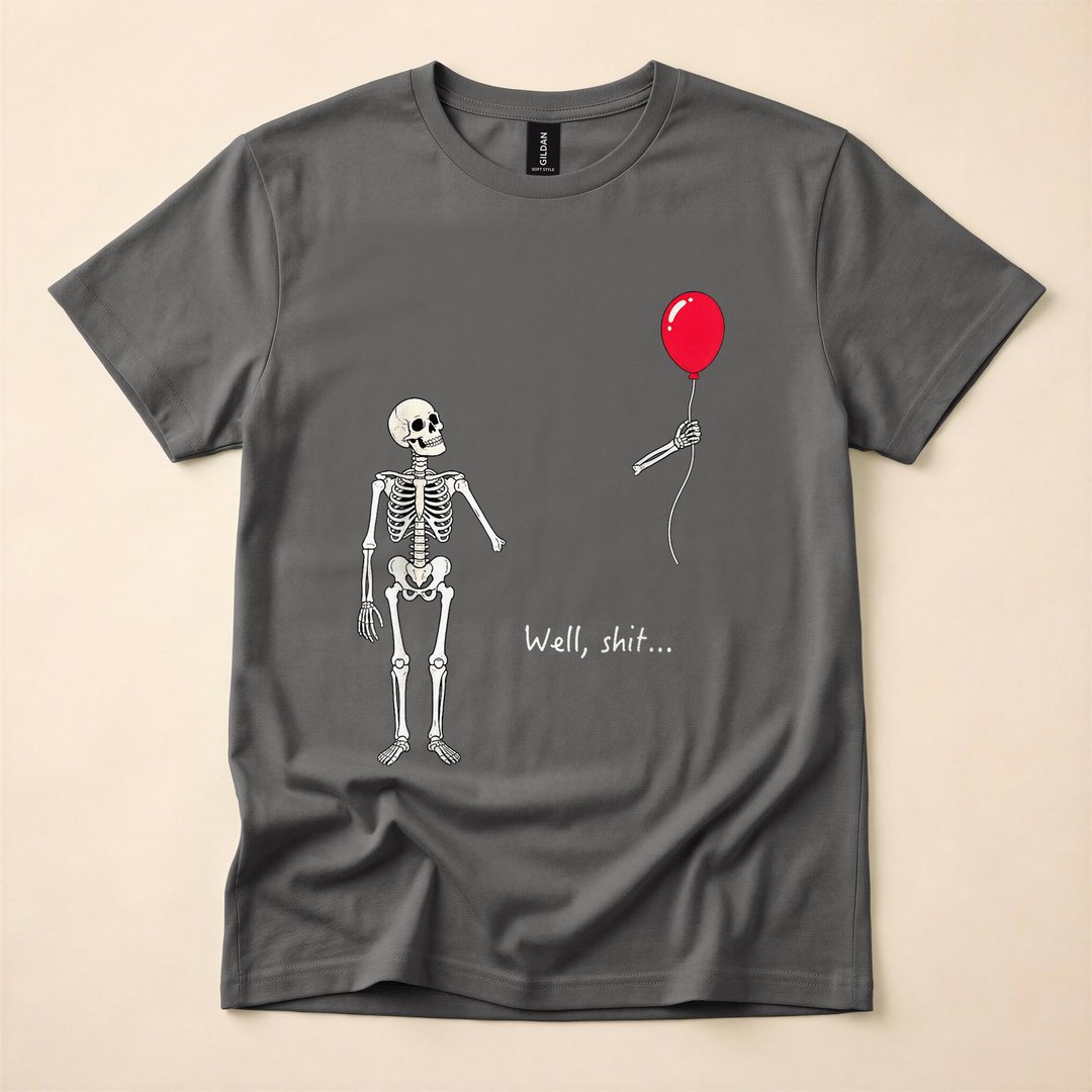 Skeleton Lost Balloon Well Shit Funny Halloween T-Shirt - photo 5
