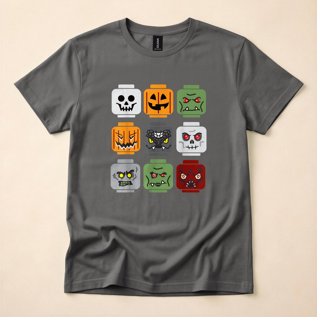 Halloween Brick Head Pumpkin Ghost Zombie Crew T-Shirt - photo 5