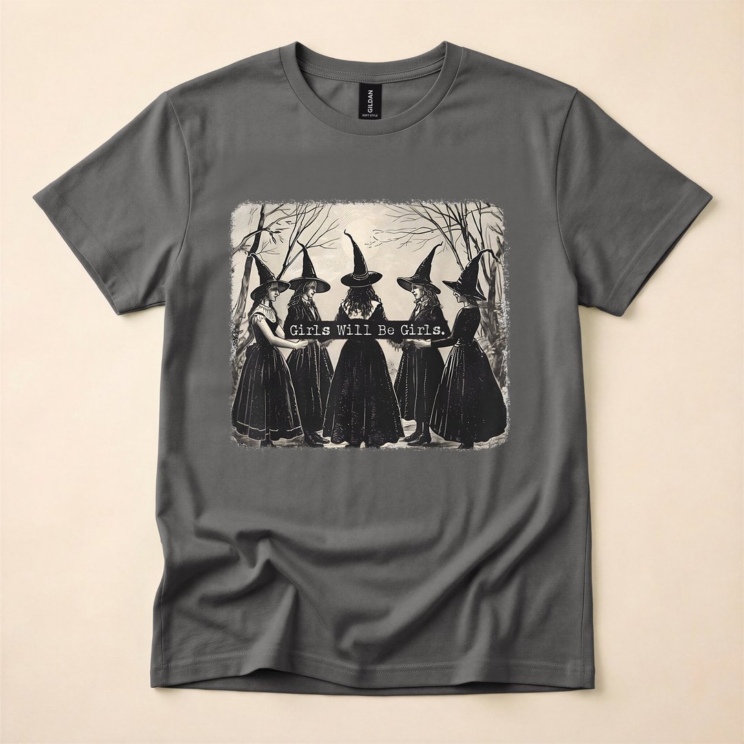 Girls Will Be Girls Funny Witchy Vibes T-Shirt, Halloween Spooky Season Graphic Tee for Her - photo 5