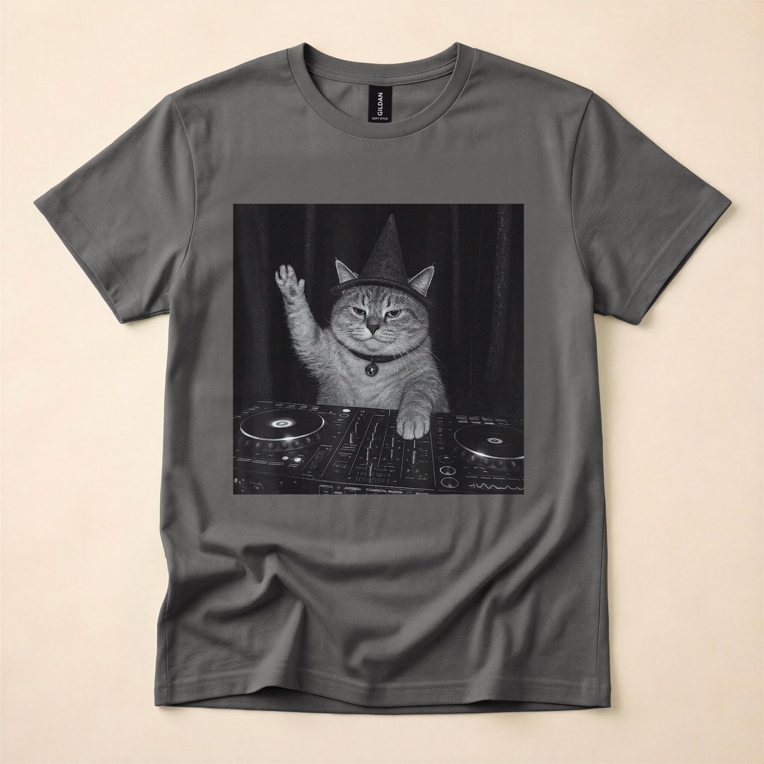 Spooky Wizard DJ Cat Funny Halloween Meme T-Shirt - photo 5
