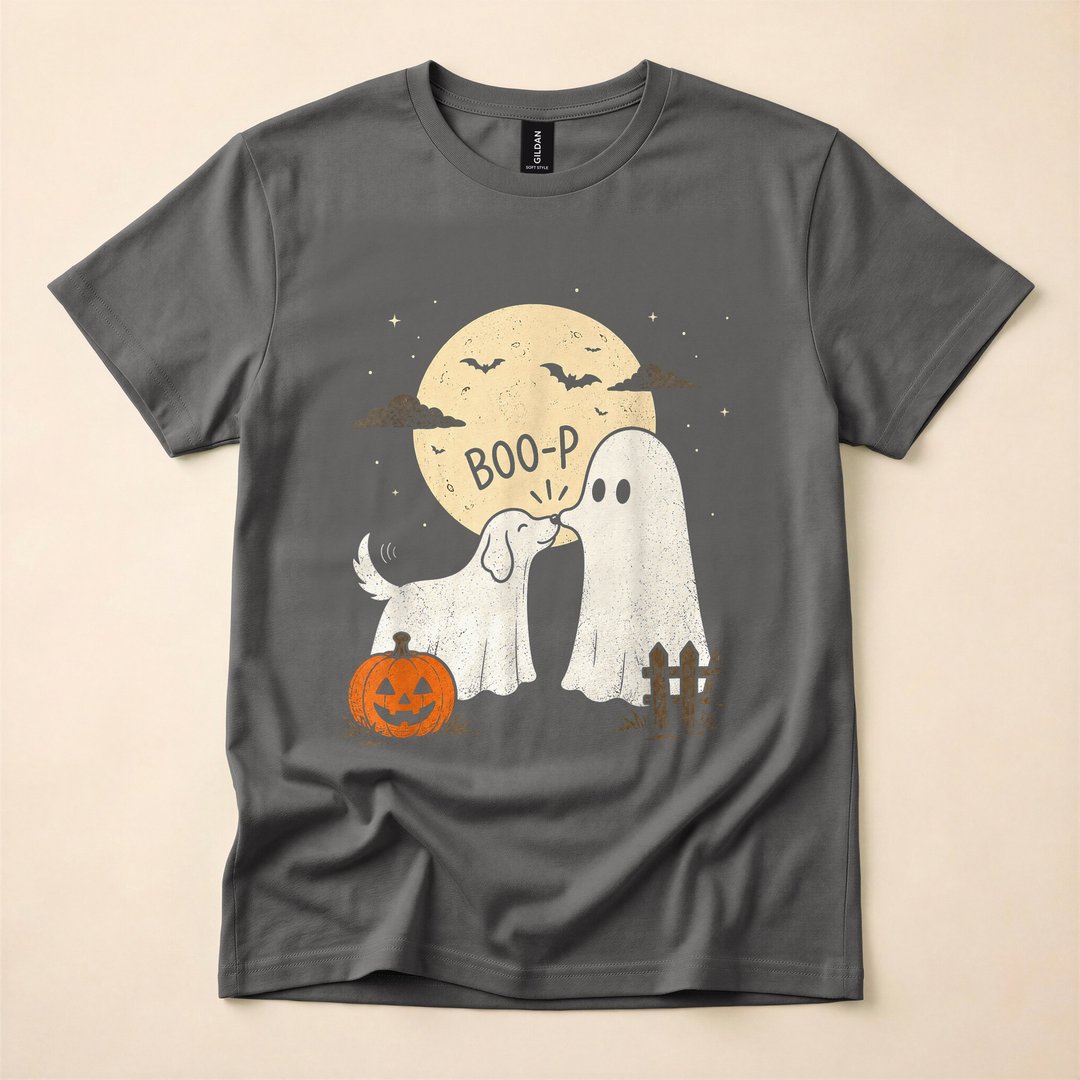 Retro Boo Ghost Dog Funny Halloween Dog Lover T-Shirt - photo 5