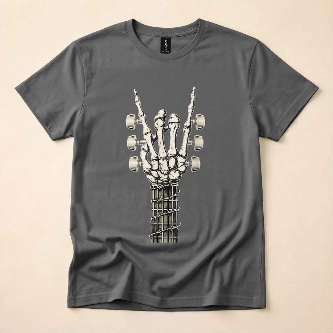 Skeleton Hand Rock On Guitarist Music T-Shirt - photo 5