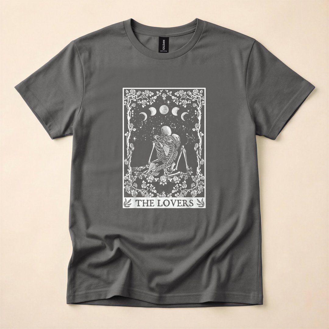 Celestial Skeleton The Lovers Tarot Moon T-Shirt - photo 5