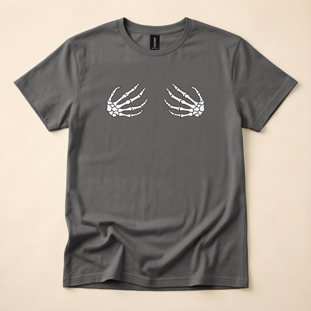 Skeleton Hands Cheeky Funny Halloween Costume T-Shirt - photo 5