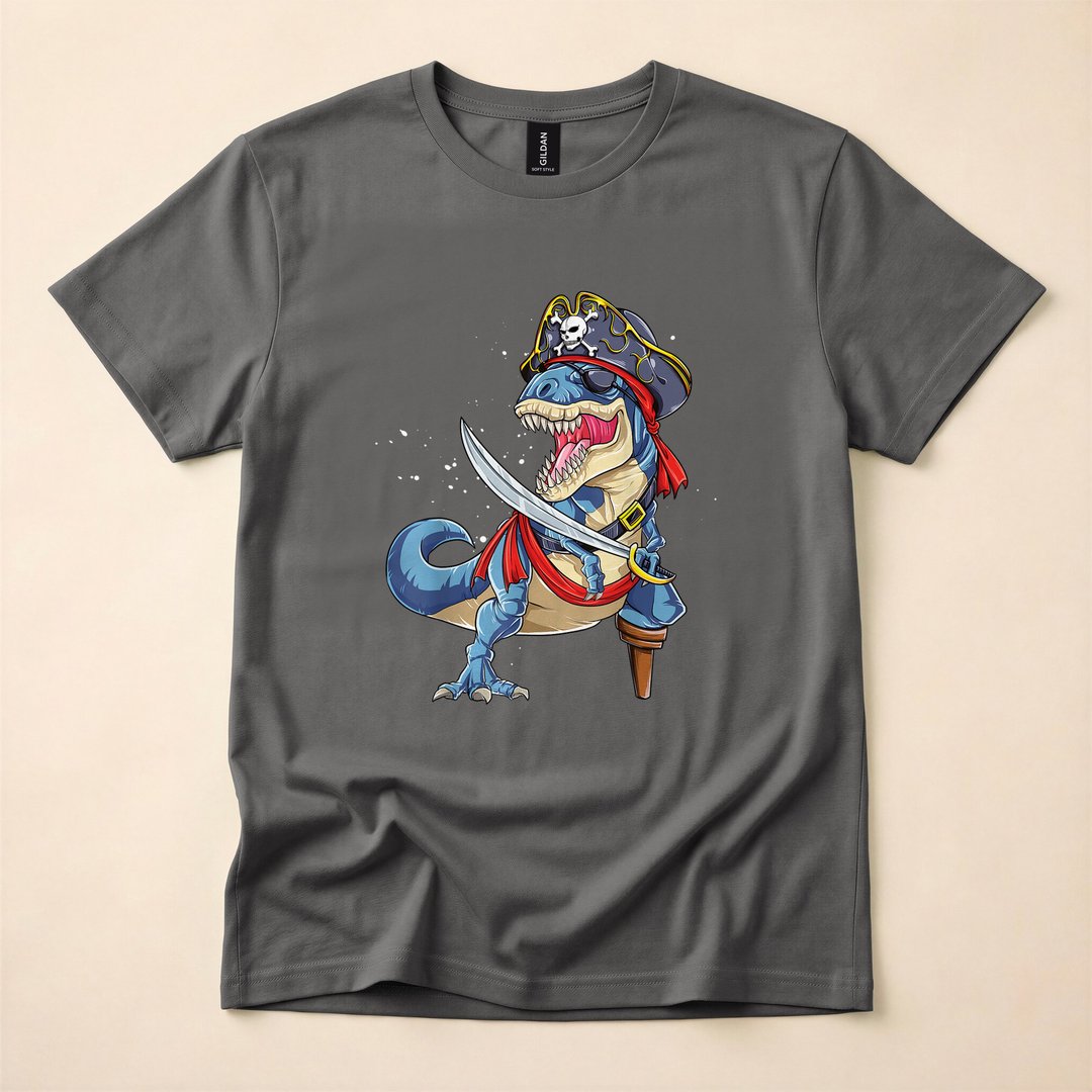 Pirate T-Rex Jolly Roger Funny Halloween T-Shirt - photo 5