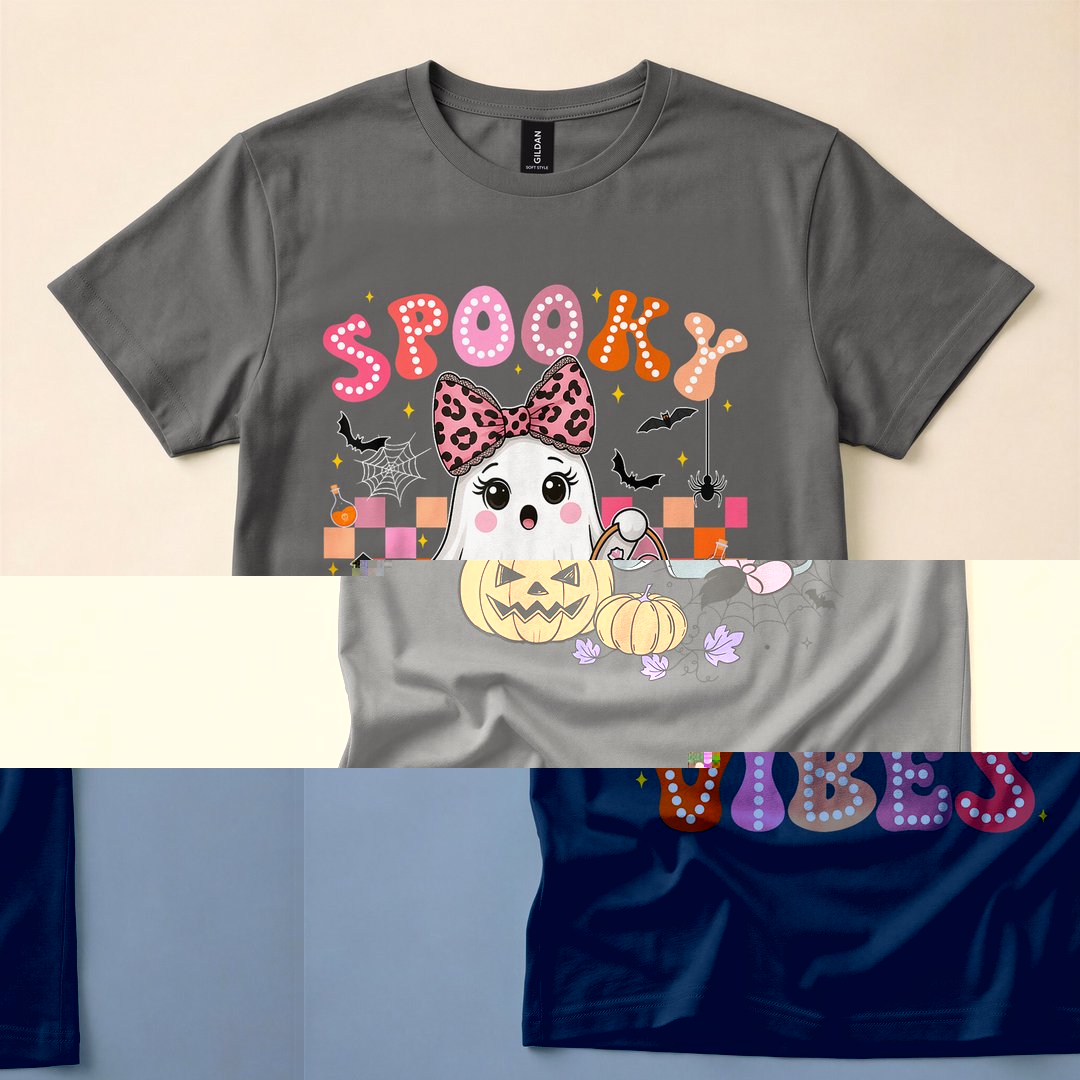 Groovy Spooky Vibes Cute Boo Ghost Halloween T-Shirt - photo 5