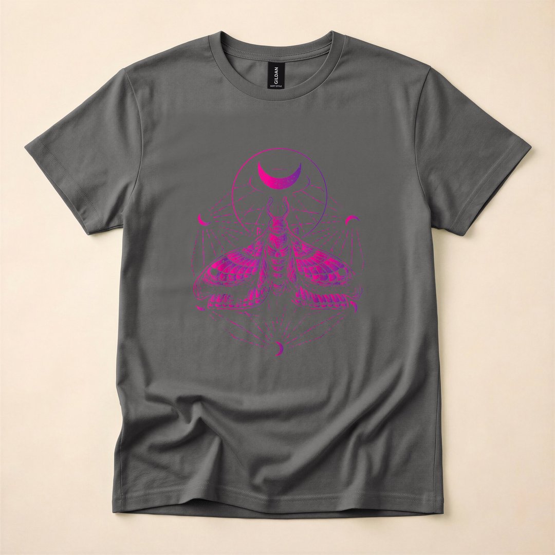 Goth Moth Crescent Moon Creepy Aesthetic T-Shirt - photo 5