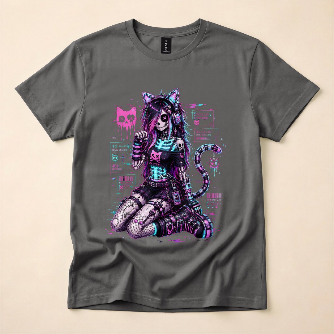 Cyber Goth Skeleton Glitch Anime Y2K T-Shirt - photo 5