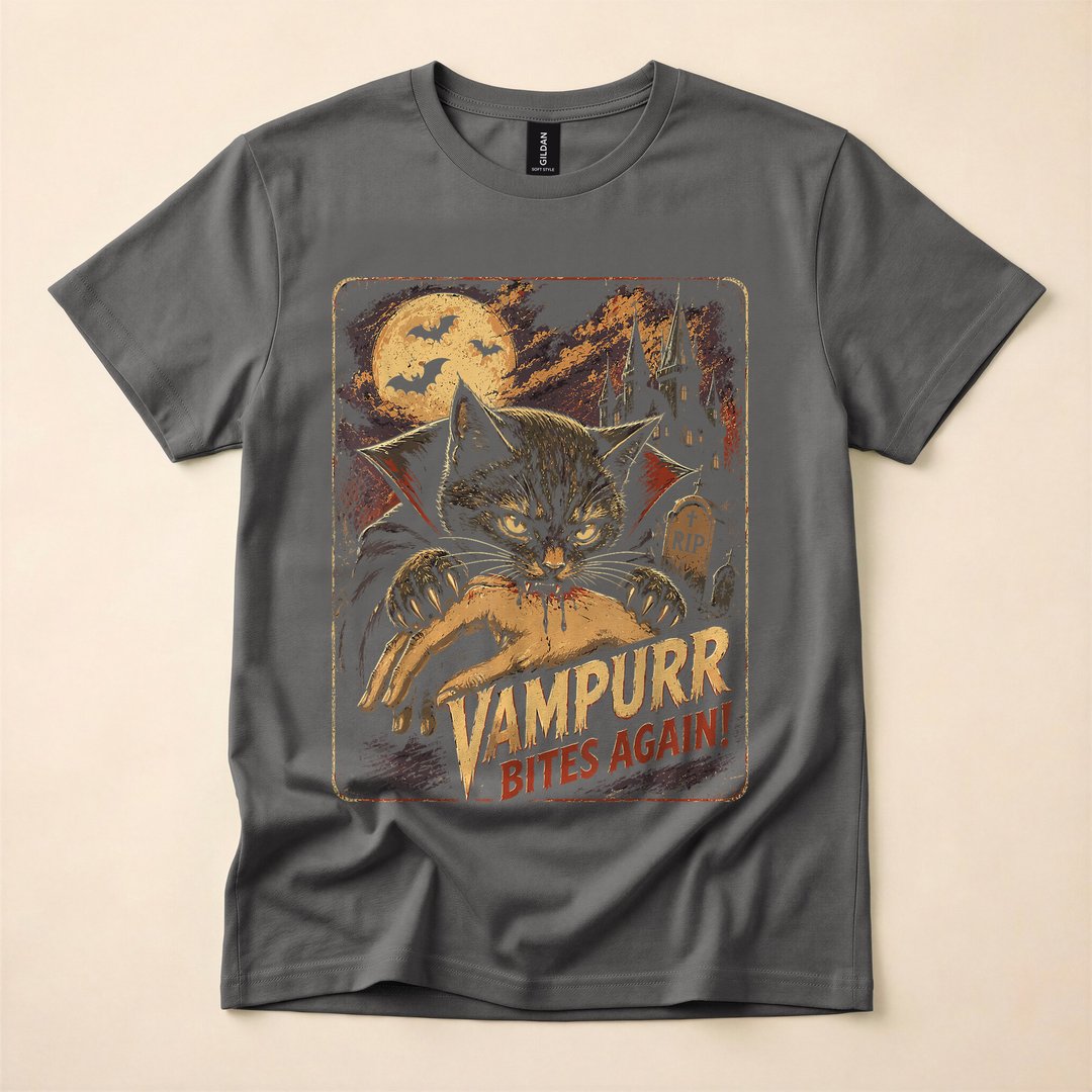 Vampurr Vampire Cat Bites Again Funny Halloween T-Shirt - photo 5