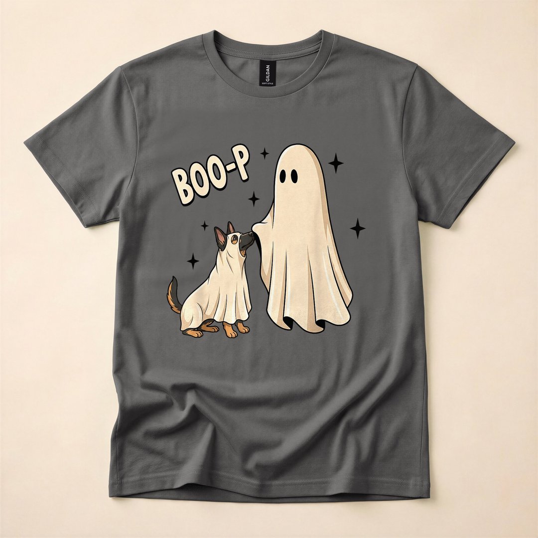 Boo-P Ghost Booping a German Shepherd Cute Halloween T-Shirt - photo 5