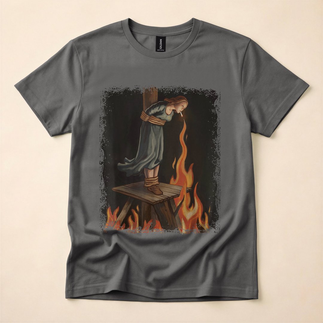 Occult Witch Lighting a Cigarette with Flames Halloween T-Shirt - photo 5