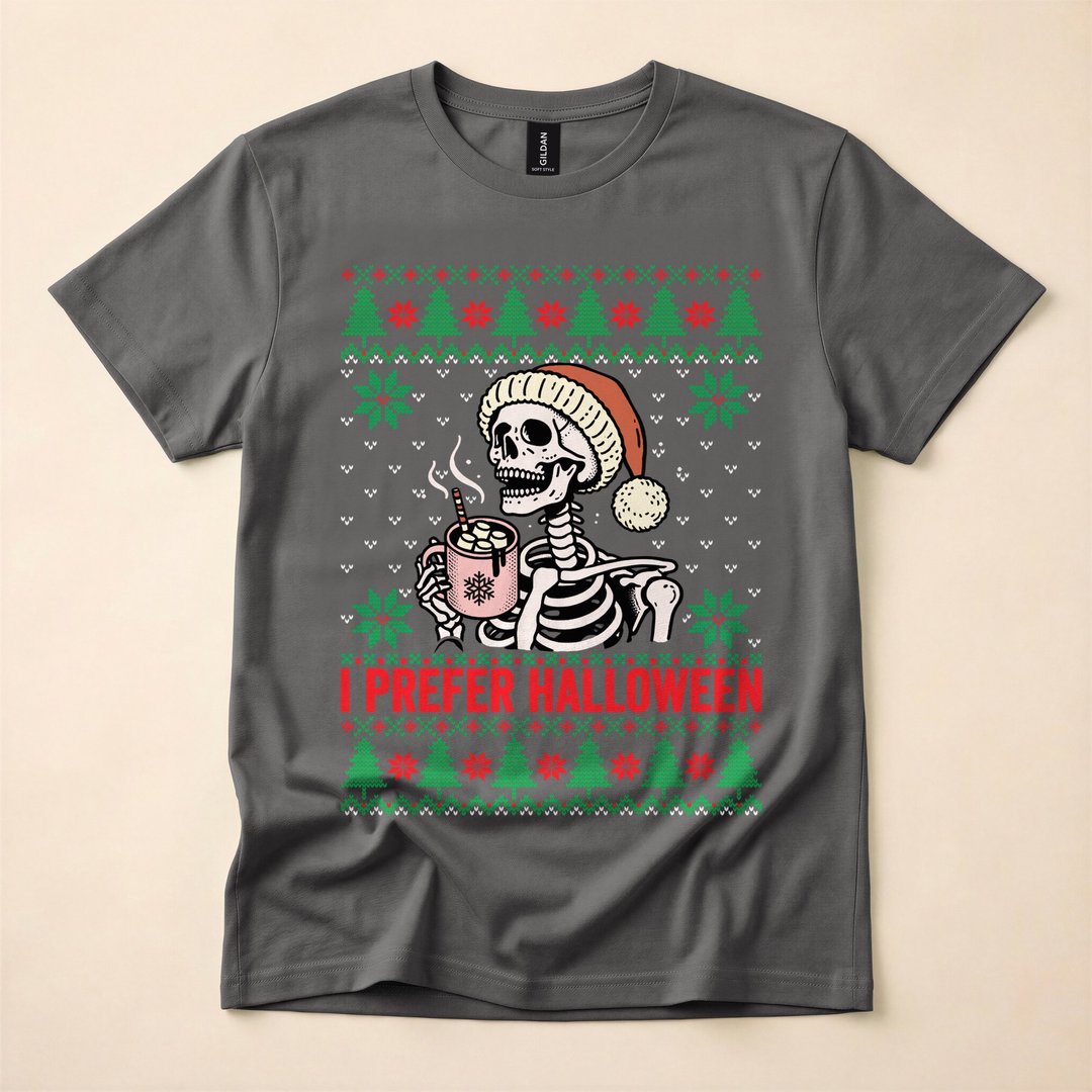I Prefer Halloween Funny Anti-Christmas T-Shirt - photo 5