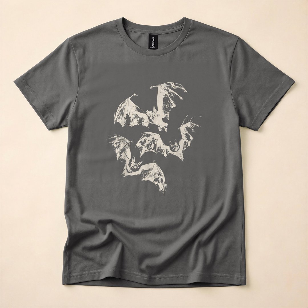 Three Bats Vintage Washed Gothic Halloween T-Shirt - photo 5