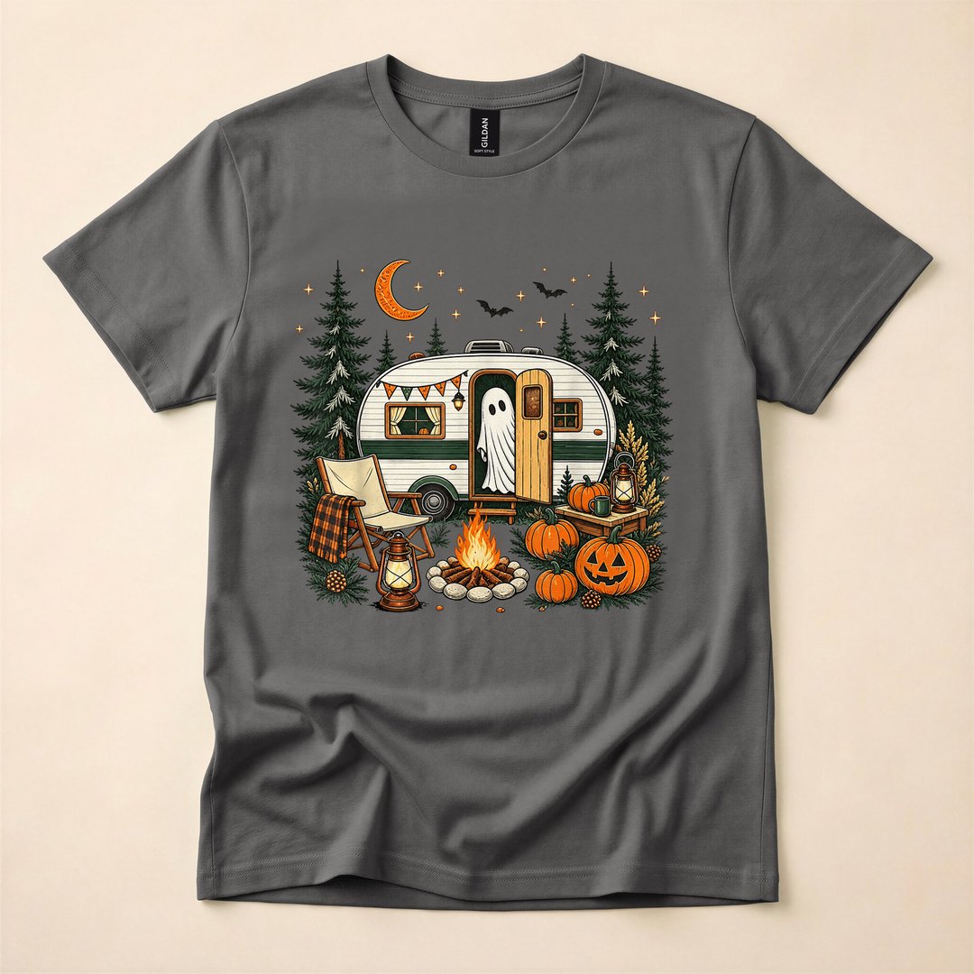 Ghost Fall RV Camping Autumn Moon Funny Halloween T-Shirt - photo 5