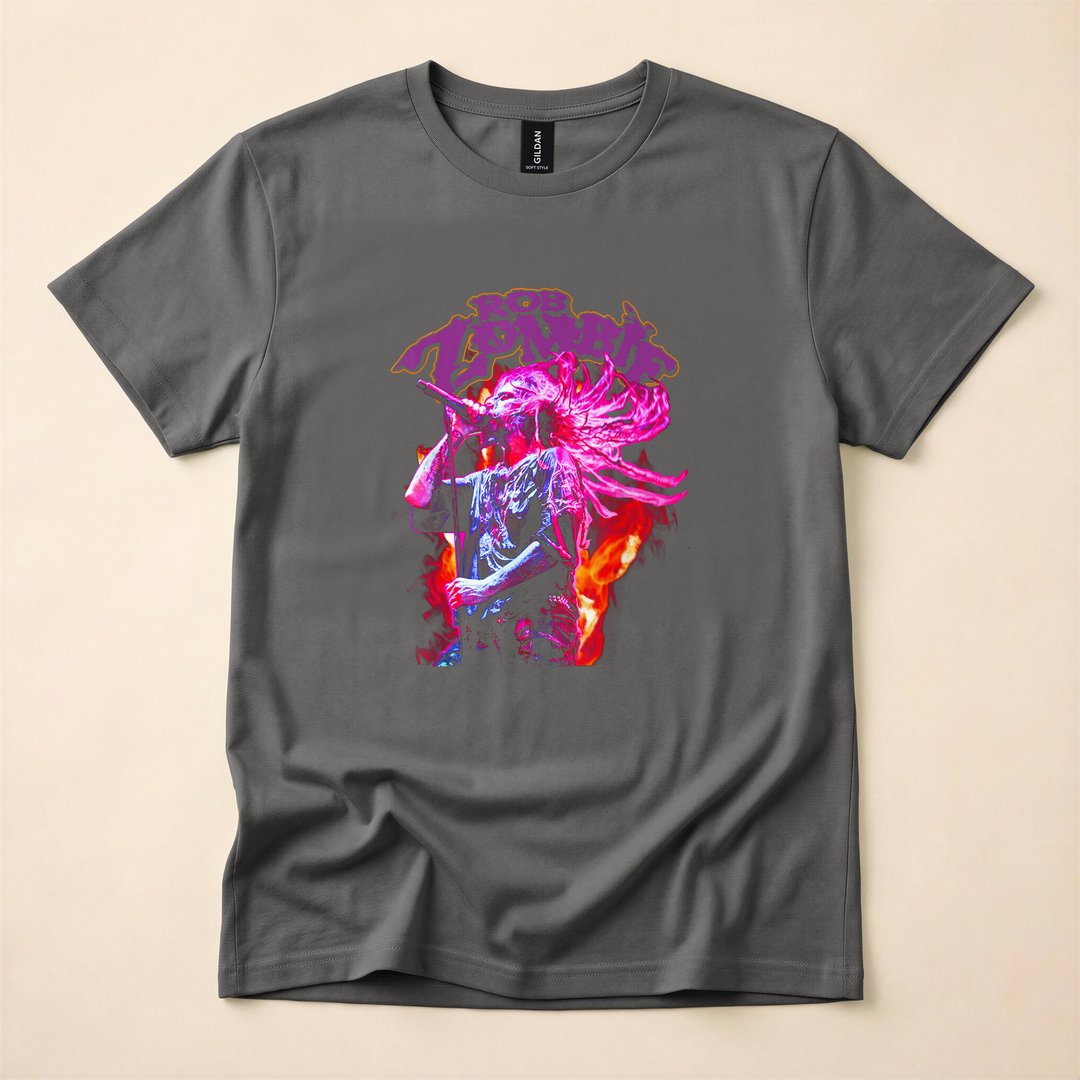 Rob Zombie Fire Flames Horror Rock T-Shirt, Halloween Spooky Season Graphic Tee - photo 5