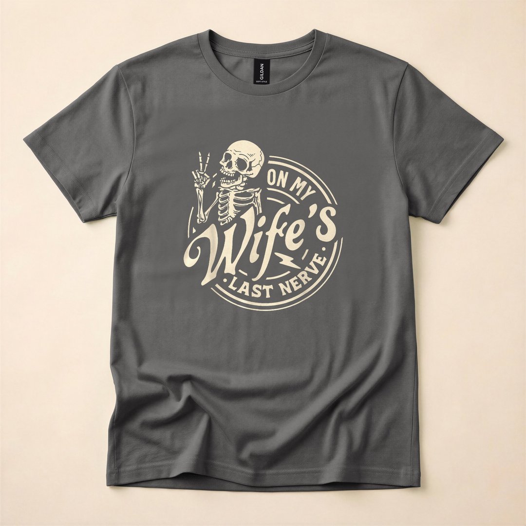 On My Wife's Last Nerve Funny Skeleton Halloween T-Shirt - photo 5