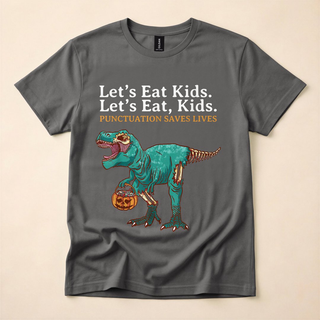 Let's Eat Kids Zombie Dinosaur Trick Or Treat T-Shirt - photo 5
