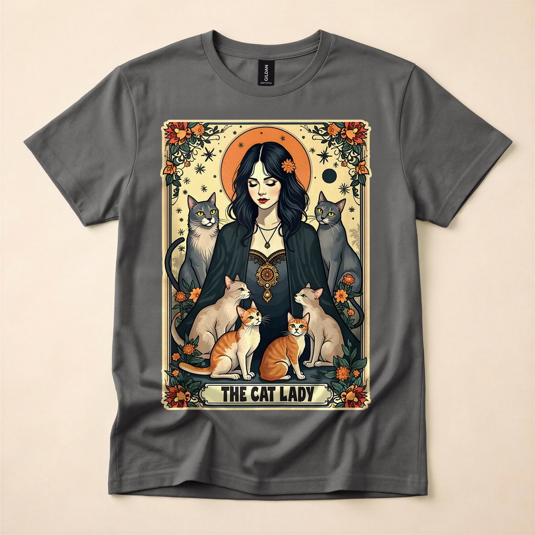 The Cat Lady Tarot Card Witchy Gothic Cat Mom T-Shirt - photo 5