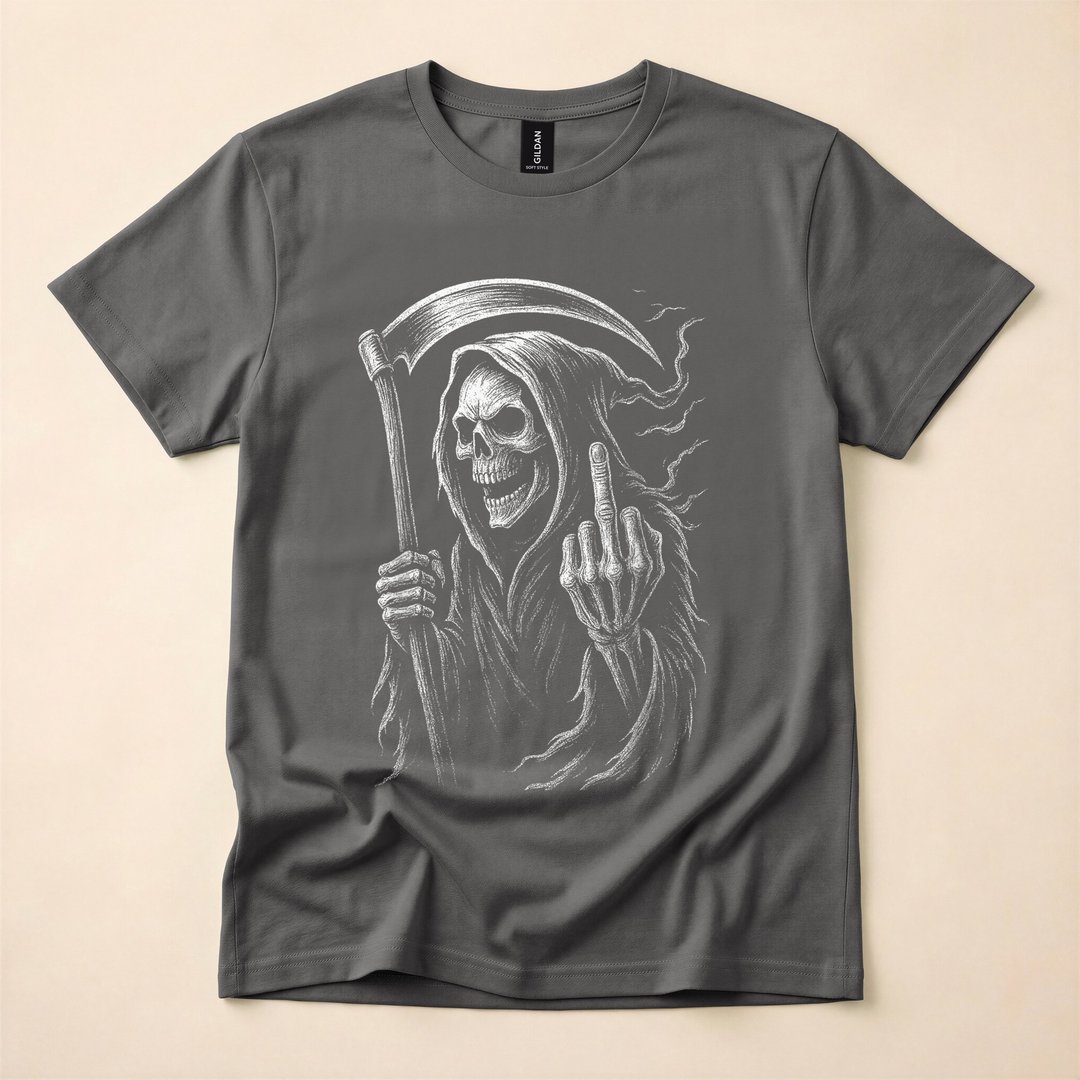Grim Reaper Middle Finger Angel of Death Dark Horror T-Shirt - photo 5
