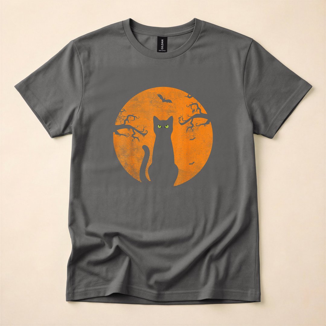 Vintage Scary Cat and Moon Retro Halloween T-Shirt - photo 5