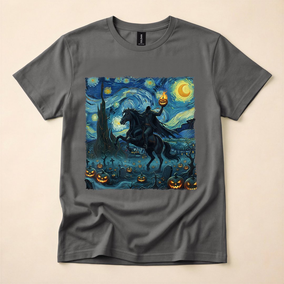 Headless Horseman Pumpkin Starry Night Halloween T-Shirt - photo 5