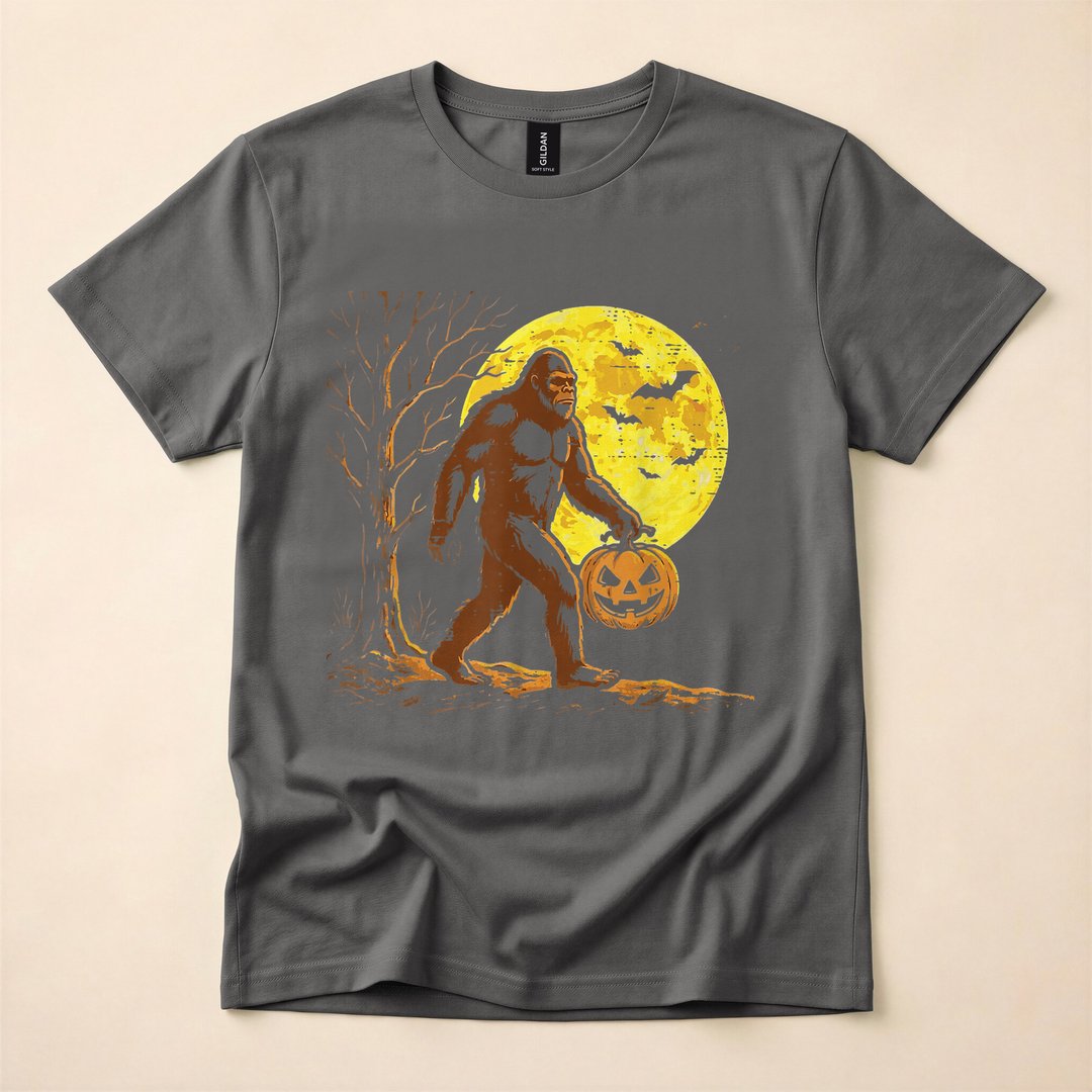 Bigfoot Pumpkin Moon Sasquatch Halloween Costume T-Shirt - photo 5
