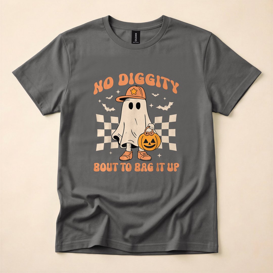 Boo Ghost No Diggity Funny Kids Halloween T-Shirt - photo 5