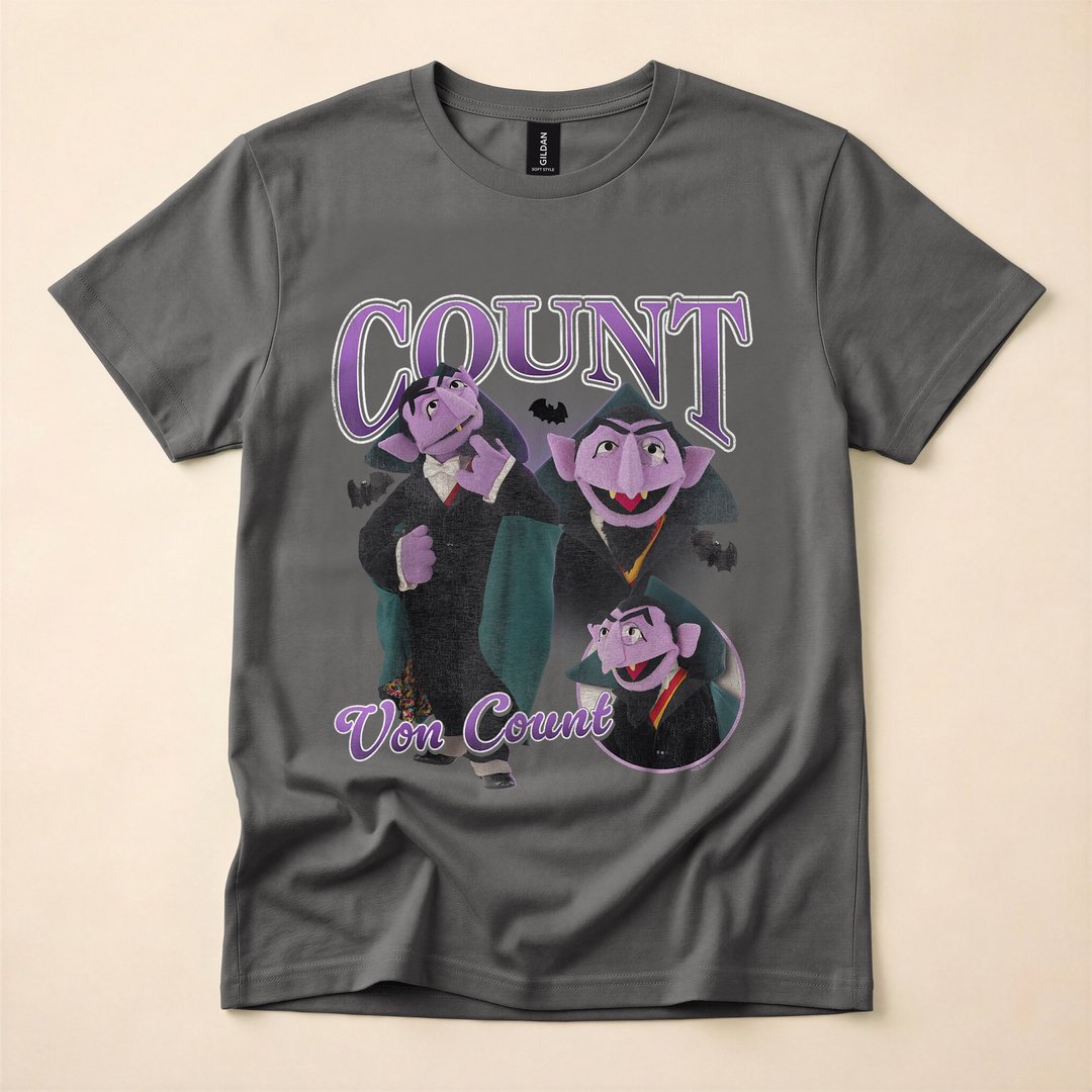 Count von Count Vampire Sesame Street Bootleg T-Shirt, Retro Halloween Graphic Tee - photo 5