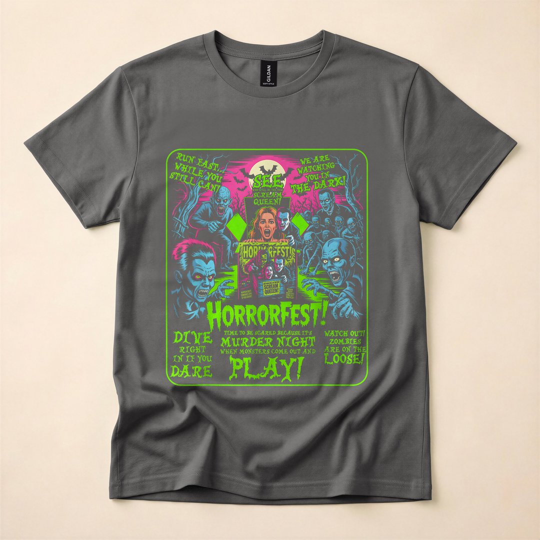 Vintage Horrorfest Retro Halloween Movie Poster T-Shirt - photo 5