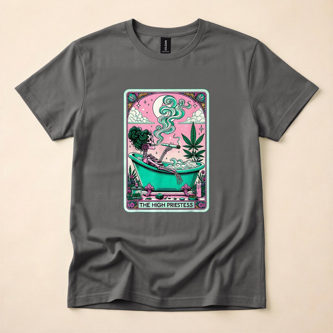 The High Priestess Retro Skeleton Tarot Card Halloween T-Shirt - photo 5