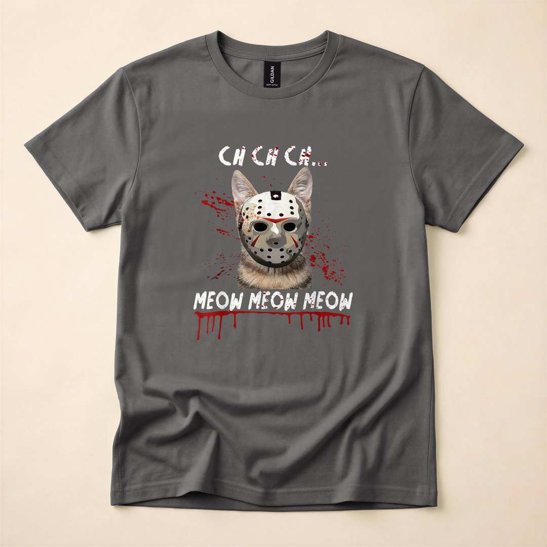 Ch Ch Ch Meow Meow Scary Halloween Cat T-Shirt, Funny Spooky Season Graphic Tee - photo 5