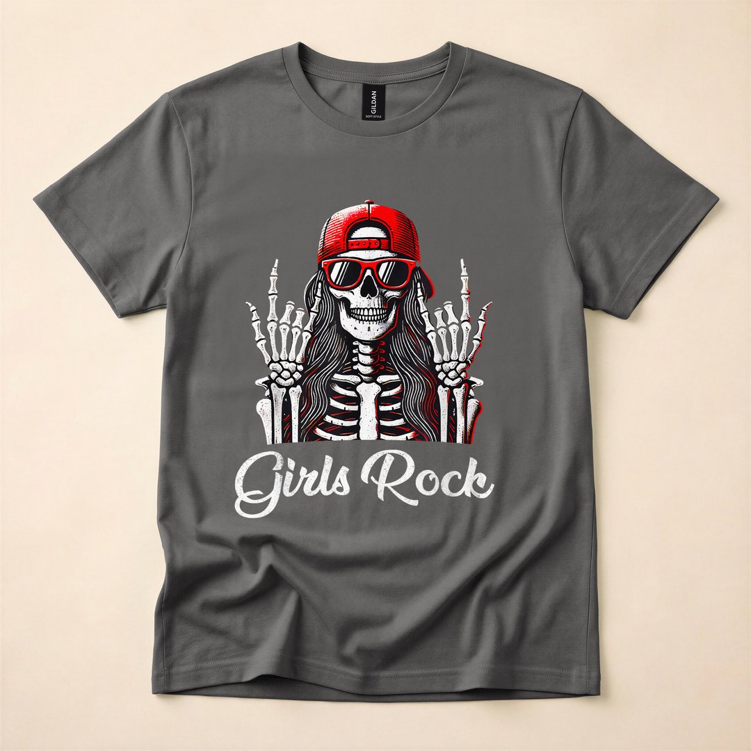 Skeleton Rocker Punk Rock Girl Halloween T-Shirt - photo 5