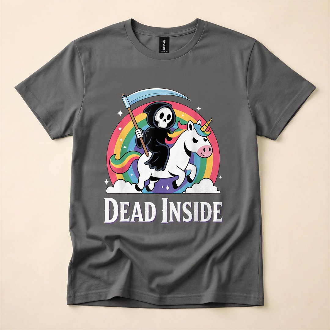 Grim Reaper Rainbow Unicorn Dead Inside Funny T-Shirt - photo 5