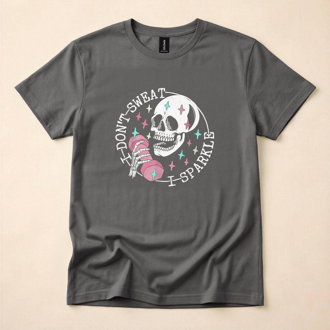 I Don't Sweat I Sparkle Funny Skeleton Gym T-Shirt - photo 5