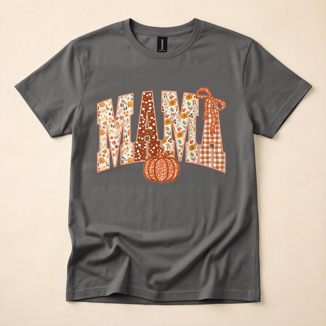 Mama Patchwork Pumpkin Floral Fall Season T-Shirt - photo 5