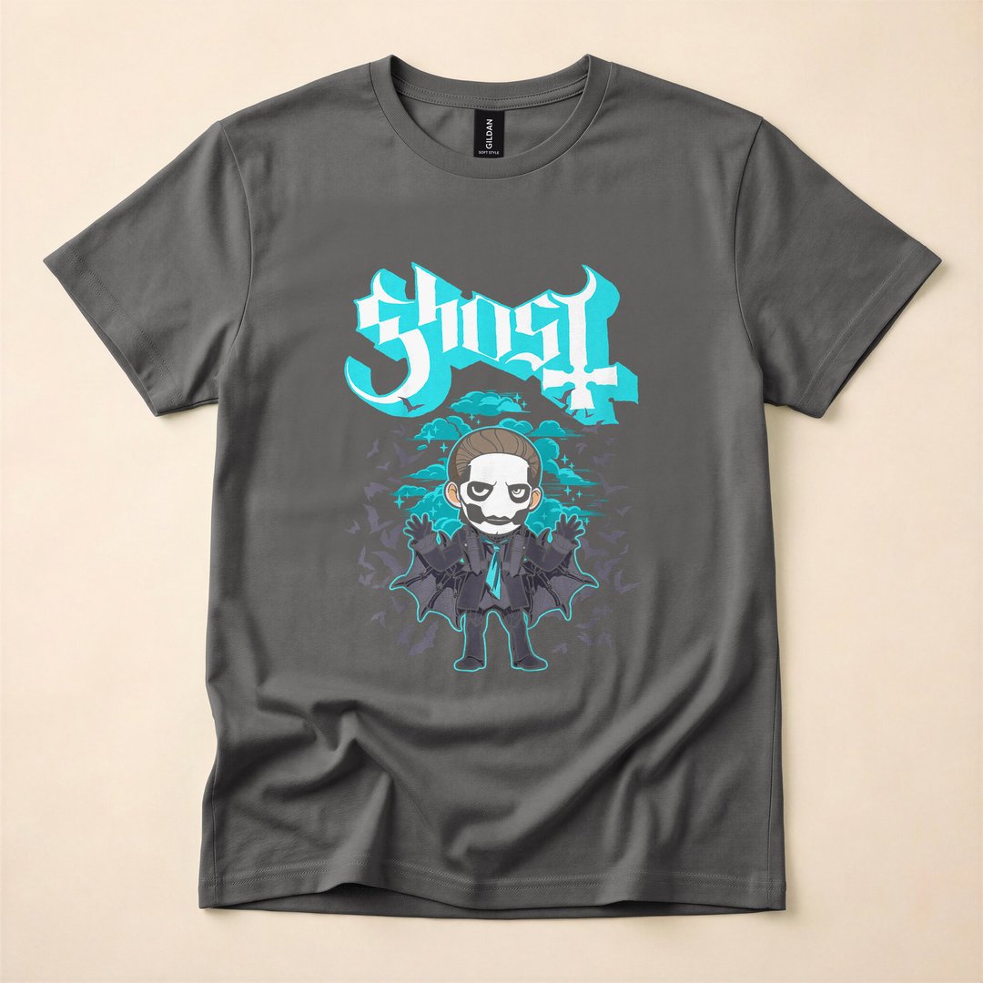 Cute Ghost in a Bat Costume Kawaii Halloween T-Shirt - photo 5