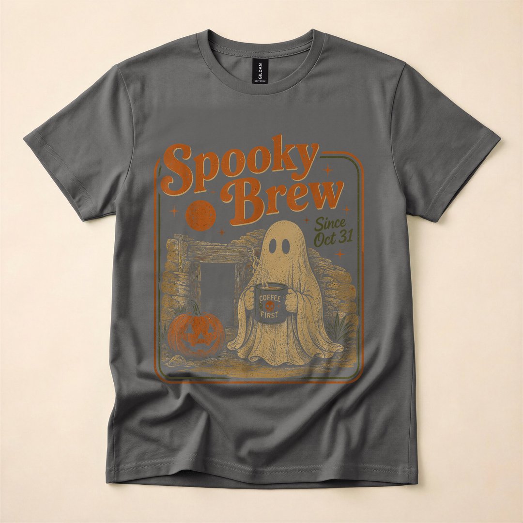 Spooky Brew Ghost Coffee Lover Vintage Halloween T-Shirt - photo 5