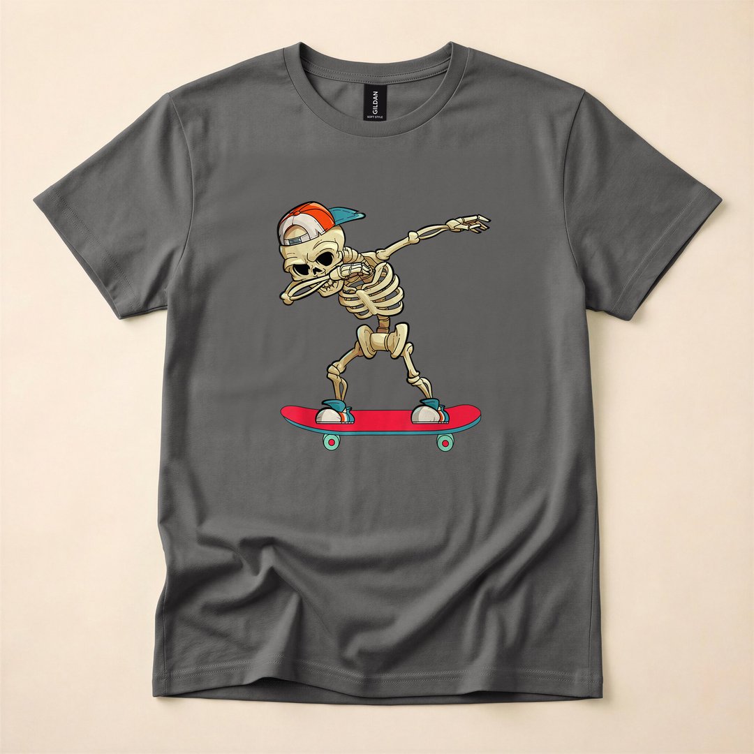 Dabbing Skeleton on a Skateboard Funny Halloween T-Shirt - photo 5