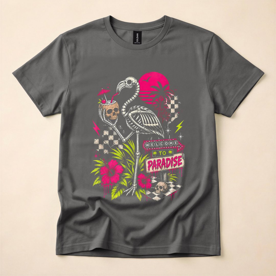 Welcome to Paradise Summerween Skeleton Flamingo T-Shirt - photo 5