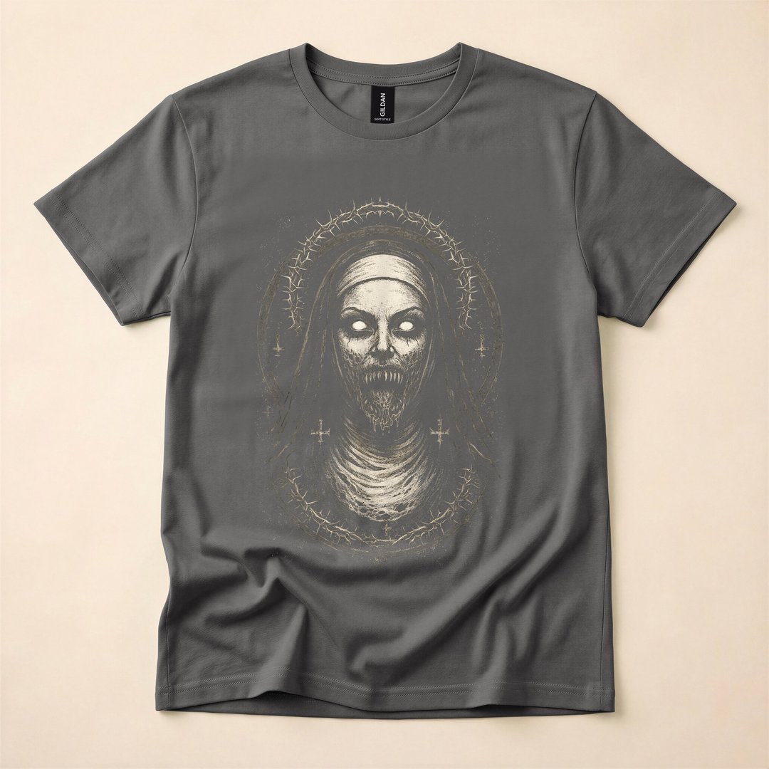 Creepy Dark Nun Gothic Horror Demon T-Shirt - photo 5