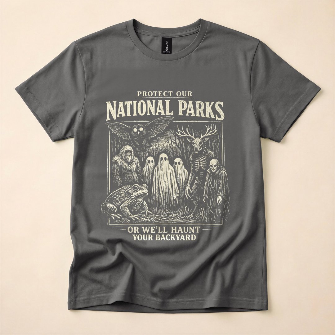 Protect Our National Parks Bigfoot Mothman Cryptid Halloween T-Shirt - photo 5