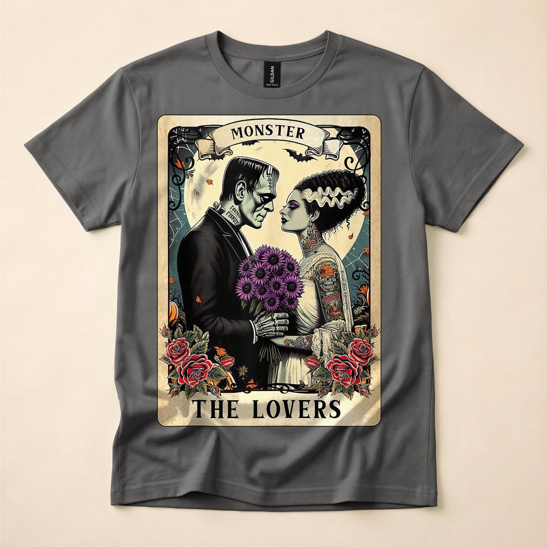 Frankenstein and Bride Lovers Tarot Card Halloween T-Shirt - photo 5